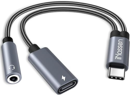 iNassen Adaptateur et Charge pour Casque USB C 2 en 1 - Adaptateur USB C vers Jack - Prise en Charge de 60 W D Compatible avec iPhone, iPad, Samsung, Pixel, téléphone, Casque, écouteurs