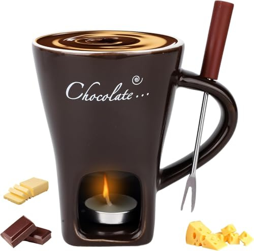 HiCWX Fondue Cup, Chocolate Melting Fondue Mugs Set of with Forks and Candle, Ceramic Chocolates Melting Cup, Mini Cups Set for Date Night Birthday Wedding Gifts Coffee