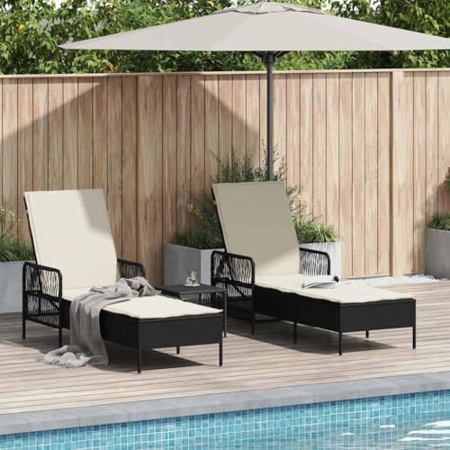 Ziaphsol Sun Lounger Poly Rattan Black Set of 2 Adjustable Backrest, Robust Steel Frame, Outdoor Lounge Chairs for Patio, Garden and Pool Area