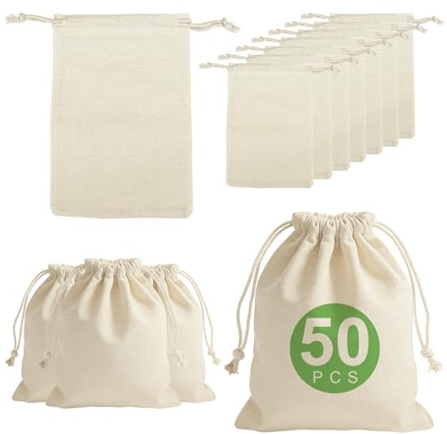 50 Stück Baumwollbeutel mit Zugband 15x10cm – DIY Adventskalender Säckchen, Bemalbar, Wiederverwendbar für Kindergeburtstag, Hochzeit, Geschenke
