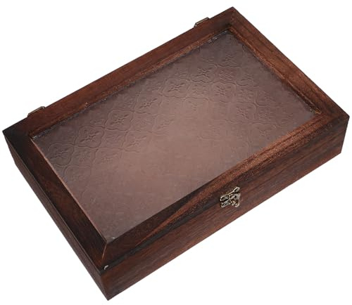 LOORGVEL Caja Grande de Madera con Tapa de Cristal y Cajones para Almacenamiento Multifuncional Organizador de Bolsitas de Té y Cosméticos Diseño Retro con Estampado Floral Adecuado