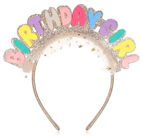 Birthday Girl Headband, Birthday Crown for Women Girls, Happy Birthdays Headband with Bright Colors Tulle