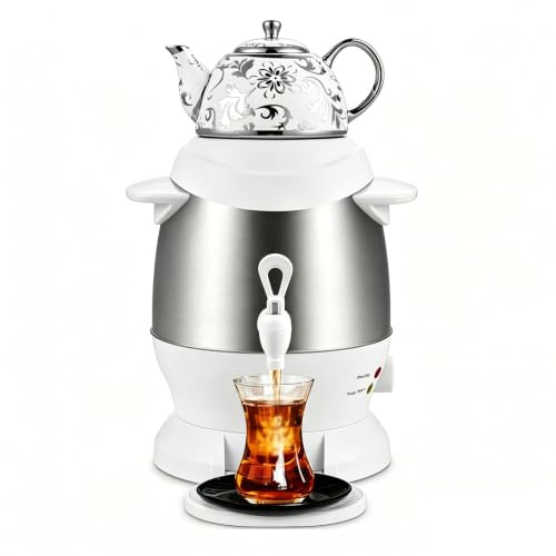 1800 W Elektrisk Turkisk Tebryggare, 5 L Elektrisk Samovar Med 1 L Keramisk Tekanna, 2-i-1 Kok & Brew Samovar Temaskin Med Håll Varm Och Automatisk Vattenkran För Festsammankomster white