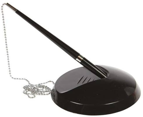 Reception Pen Desk Set On Chain With Stand- Black Counter Pen + Free Refills