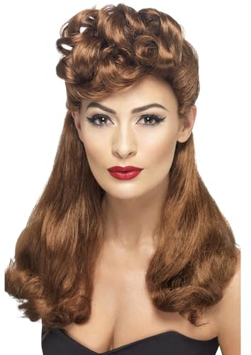 Smiffys 40er Vintage-Perücke, Kastanienbraun, Lang, Oben mit Locken Halloween