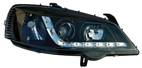 AutoStyle Satz Scheinwerfer TFL-Look passgenau | kompatibel mit Opel Astra G 1998-2003 - Schwarz