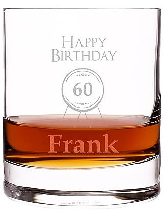 Herz & Heim® Whiskyglas mit Gravur des Namens zum 60. Geburtstag – 320 ml Whiskeyglas mit Wunschname – Elegantes Geschenk für Männer
