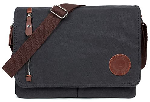 LOSMILE Umhängetasche, Vintage Canvas Schultertasche Herren.(Schwarz)