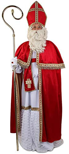 Kleidung zum Feiern Edeles Nikolauskostüm weißer Habit, samtiger Umhang, Mitra/Hut, Stola & Kordel | Sankt-Nikolaus Kostuem Set | Bischofs-Kostüm