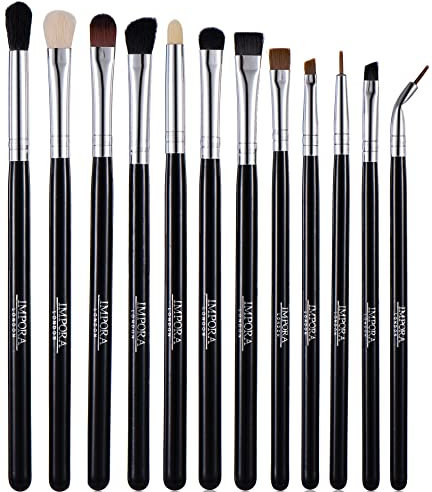 Impora London Eye Makeup Brush Set - Includes Eyeshadow, Blending, Crease & Eyeliner Brushes [12 Pieces]