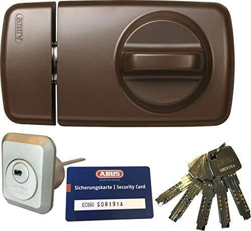 ABUS Tür-Zusatzschloss 7010 B braun, EC660, Kastenschloss mit Drehknauf, mit 5 Schlüssel und Sicherungskarte, Ausführung EK (Metallausführung)
