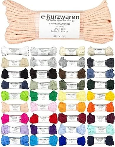 e-kurzwaren Baumwollkordel 5mm / 50m Schnur Dekoration Baumwolle 38 Farben