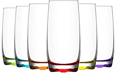 6x Multicolour 390ml Adora Highball Glasses - Tall Hi Ball Glass Water Gin Juice Cocktail Drinking Glassware Tumblers Set - By LAV