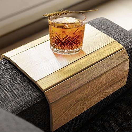 Bandeja para reposabrazos de sofá, plegable de madera, organizador para bebidas, aperitivos, revistas y control remoto, protectora cuadrada
