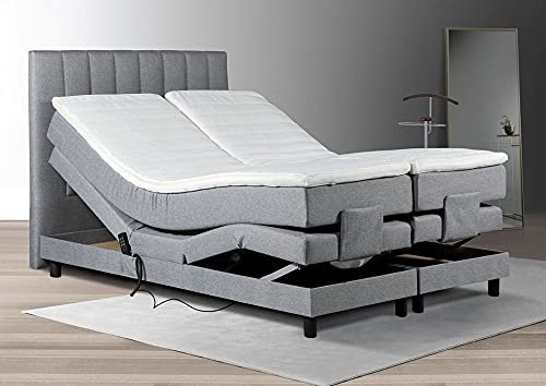 Tesla Dreams Emotion Box Spring Bed, 160 x 200 cm, Electric Adjustable Mattress, 7 Zone Pocket Spring Mattress, Topper Visco/Cold Foam, H2/H3, Grey (160 x 200 cm, Grey)