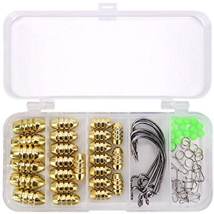 VOANZO Texas Angelhaken-Set, 69-teilig, mit Gewinde aus Kupfer, Kurbelhaken, Stopperperperle, verstärkter Stift, Doppelkreis