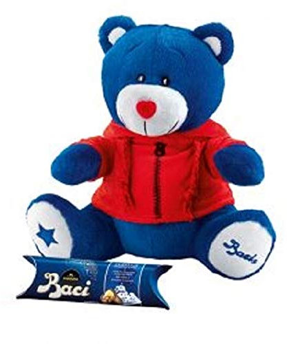 peluche orsetto blu con felpa rossa + tubo Baci Perugina senza glutine 37,5 gr