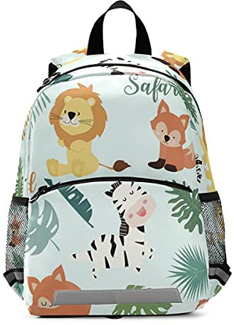 ISAOA Safari-Objekt-Set mit Fuchs, Giraffe, Zebra, Faultier, Lama-Blättern, Kleinkind-Rucksack mit Zügeln für Jungen und Mädchen, Kinderrucksack, Kindergarten, Reisetasche mit Brustclip, Multi 11