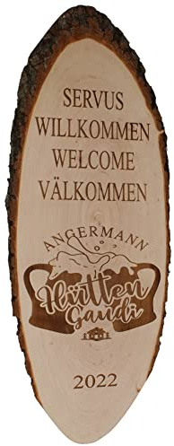 XXL Baumscheibe Rindenscheibe Verschiedene Größen Wunschtext Personalisiert Gravur Schild Geschenk Holz Erle unbehandelt + Aufhänger