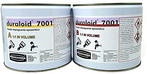 PROCHIMA Duraloid 7001 A+B, Primer Fondo Epossidico Trasparente Bicomponente a Solvente, Impregte non Pigmentato Caratterizzato da Elevata Fluidità, 5 Kg, Bianco