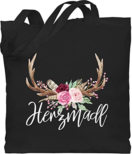 Baumwolltasche - Kompatibel mit Oktoberfest Tasche - Herzmadl - Unisize - Schwarz - oktoberfesttasche bayrische madl stoffbeutel oktoberfest-tasche bayrisch hirsch baumwolle bag bayern octoberfest