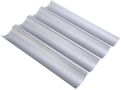 Dilpeak Baguette Backform, Brot Backen Zubehör, Backformen, Baguette-Backblech mit Antihaftbeschichtung für 4 Baguettes, Hochwertige Backform Baguette (38 x 33 x 2 cm) Silber
