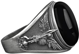 BySilverStone - Erzengel Heiliger Michael, Kommandeur Der Armee Des Herrn, Silberner Siegelring Für Christliche Männer, Lapislazuli-Onyx-Herrenring, Religiöse Geschenke