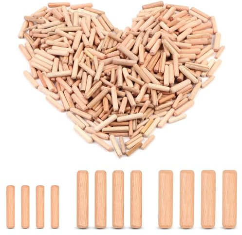 WOOWAIR 500 Pezzi Tasselli in Legno Scanalate in Legno 6mm 8mm 10mm Spine Legno Perni di Legno Duro Perno Scanalato Tasselli Perni Scanalati per Mobili, Progetti di Artigianato, Fai Da Te