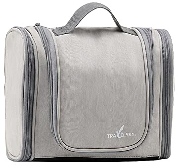 Kosmetiktasche mit großem Fassungsvermögen, wasserdichte Kulturtasche zum Aufhängen für Männer und Frauen, Sport und Reisen (Grau)