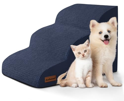 Dog Stairs and Steps for Beds Or Couches, 3-Step Pet Stairs & Steps for Small Dogs and Cats, Soft and Non-Slip Dog Ramp for Older Dogs,Pet with Joint Pain,Easy to Walk