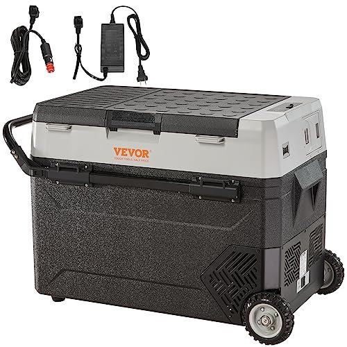 VEVOR Frigo Portatile per Auto, 38 Litri Frigorifero Compressore Congelatore Elettrico CC e CA con Manico Telescopico e Ruote per Campeggio 0,6kW.h Da -20°C a 10°C Regolabile per Auto Camion Barca