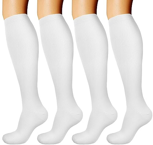 DRESHOW 4 Paires Chaussettes de Compression pour Femmes & Hommes Circulation pour Athlétisme,Course,Cyclisme,Voyage