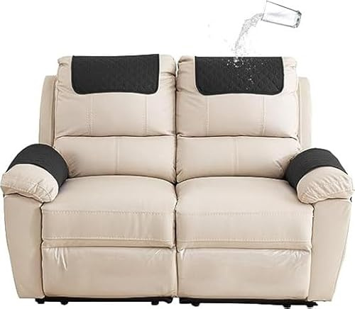 Sofa Armlehnenbezüge，Couch Kopfstützenbezug，Armlehnenschoner，für Armkappen Schonbezüge Sessel Relaxsessel Sofa Armbezug Kopfstützenschutz Sitzbezug Wasserfest Rutschfeste Mit Taschen ( Color : Noir ,