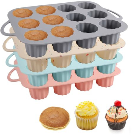 Les-Theresa 4 Stück Silikon Muffinförmchen, 32.5 * 20.5 * 5 cm Große Muffinform 12 Mulden Muffinform Set Muffin Backform Silikon Antihaftbeschichtet Backblech, für Egg Muffin, Cupcakes, Brownies