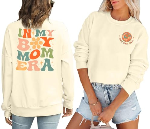 EGELEXY In My Boy Mom Era Sweatshirt für Damen, 2 Seiten, Mama-Sweatshirt, Rundhalsausschnitt, lässig, langärmelig, Apricot-1, XL
