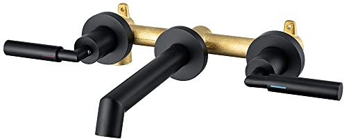 RANDOM Matte Black Wall Mount Bathroom Sink Faucet Modern Brass Bathroom Vanity Faucet 2 Handles Basin Mixer Tap,Rough in Valve Included