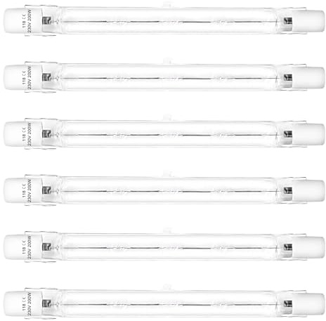 LedWekei Halogenlampor, halogenlampor, T3, r7s, 118 mm, 200 W, T3 typ J glödlampa, varmvit, 2 700 K, halogenlampor med dubbla ändar (6 st)