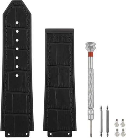 SANDEIN 25 mm Leder-Uhrenarmbänder, kompatibel mit Hublot Big Bang, weiches Silikon-Gummi gefüttert, Ersatz-Armband für Hublot Big Bang Uhrenarmbänder (schwarz/schwarze Nähte)