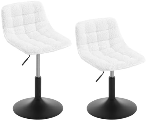 WOLTU Schminktisch Stuhl Hocker 2er Set für Schminktisch, Schlafzimmer & Esszimmer - Höhenverstellbar, 360° Drehbar mit Rückenlehne, aus Bequemer Chenille, Weiß