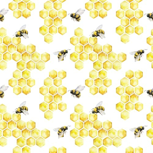 Servietten Papier 33x33cm 3-lagig 20 Stück mit Bienen Motiv - hochwertig & nachhaltig - Einweg Motivservietten Geburtstagservietten - Papierservietten für Ostern Geburtstag Alltag - Weiß Gelb