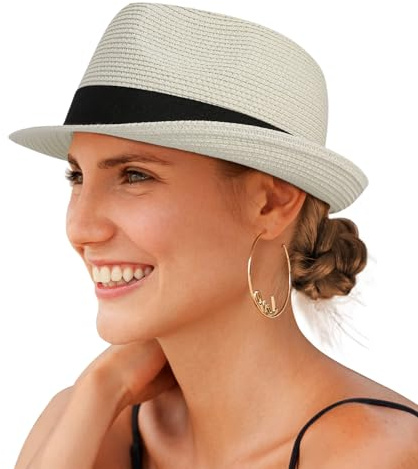 Creekstone Fedora Sonnenhüte Panama Hut für Damen und Herren, Faltbar Strohhut, Kurze Krempe Sommer Strand Trilby-Hüte