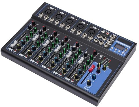 Mixer portatile a 7 canali USB Bluetooth con amplificatore, DJ Controller Equipment con 6 modalità di musica, mixer audio compatibile con vari dispositivi per studio di registrazione e console mixer