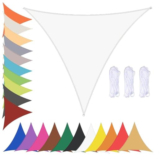 Tenda a Vela Ombreggiante Triangolare Impermeabile Tenda da Sole per Esterno Giardino Tende Vela Parasole 90% UV Protezione Telo Ombreggiante con Occhielli Bianco 3.6x3.6x3.6m