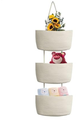 Sonhomay Cestini portaoggetti da appendere sopra la porta, 3 ripiani, in corda di cotone intrecciata, organizer da appendere alla parete, per soggiorno, bagno, camera da letto