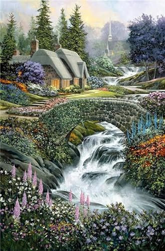 Aimaor Malen Nach Zahlen Erwachsene,Landschaftsbrücke Paint by Numbers Adult Bastelset Malen-Nach-Zahlen Kinder Anfänger Leinwand Kreativ Set DIY Set Malen nach Zahlen（DIY Frame） 50x65cm