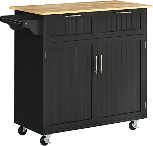 HOMCOM Isla de Cocina con Ruedas 2 Puertas 2 Cajón 104x46x91 cm Negro