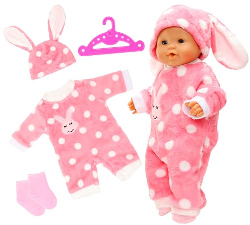 Miunana Kleidung Bekleidung Outfits Schlafanzug für Baby Puppen, Pink Puppenkleidung 35-43 cm mit Kleiderbügel Socken Hut (Kaninchen)