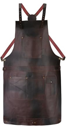 TANNER lONDON Premium Full Grain Leather Apron, Black, Brown, Green, 3 Large Pockets, 1 Small Pocket, Crossbody Design, Unisex (Brown)