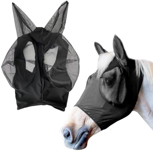 CPJJ mascara moscas caballo,máscara contra moscas para caballo (negro)