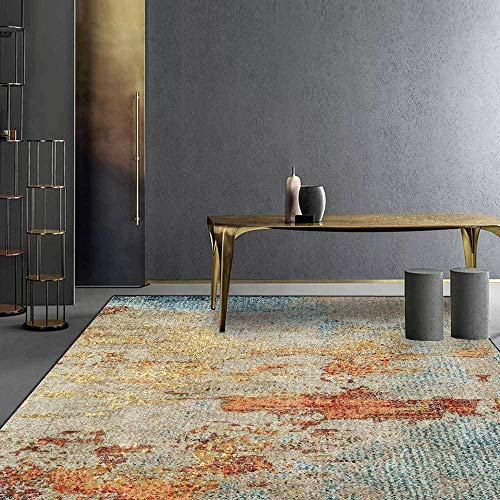 SJHDHDA Neuer waschbarer Wohnzimmerteppich, rutschfeste Akzentteppiche, Schlafzimmer-Esszimmer-Flurteppich, weicher Kurzflorteppich, modern, Altrost, Orange, Blau, 120 x 170 cm Learned extensively